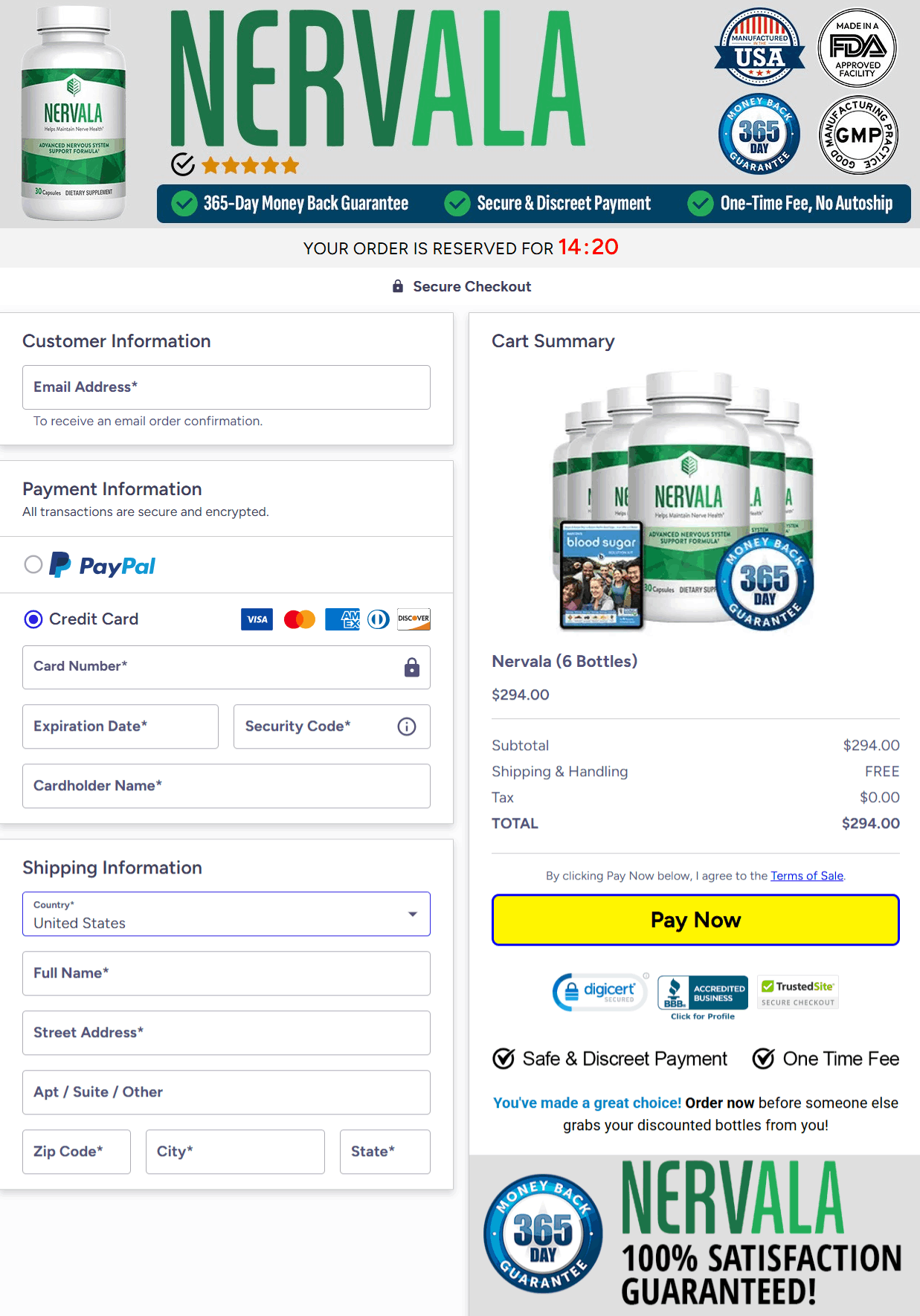 Nervala Checkout page